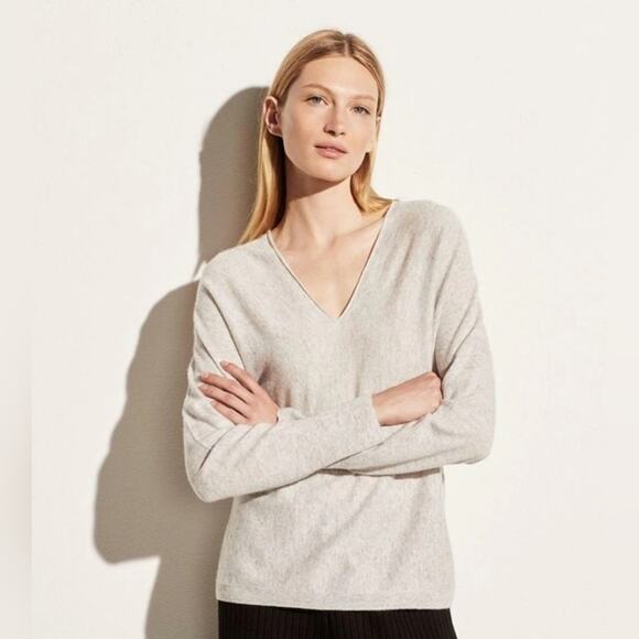 Vince Sweaters - Vince Sweater Wool Cashmere Double V Neck Knit Classic Minimalist Taupe Size S